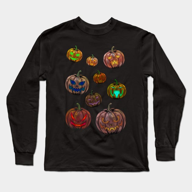 October Jack O' Lanterns - Spooky Halloween Pumpkin Collage Long Sleeve T-Shirt by Occult Designs